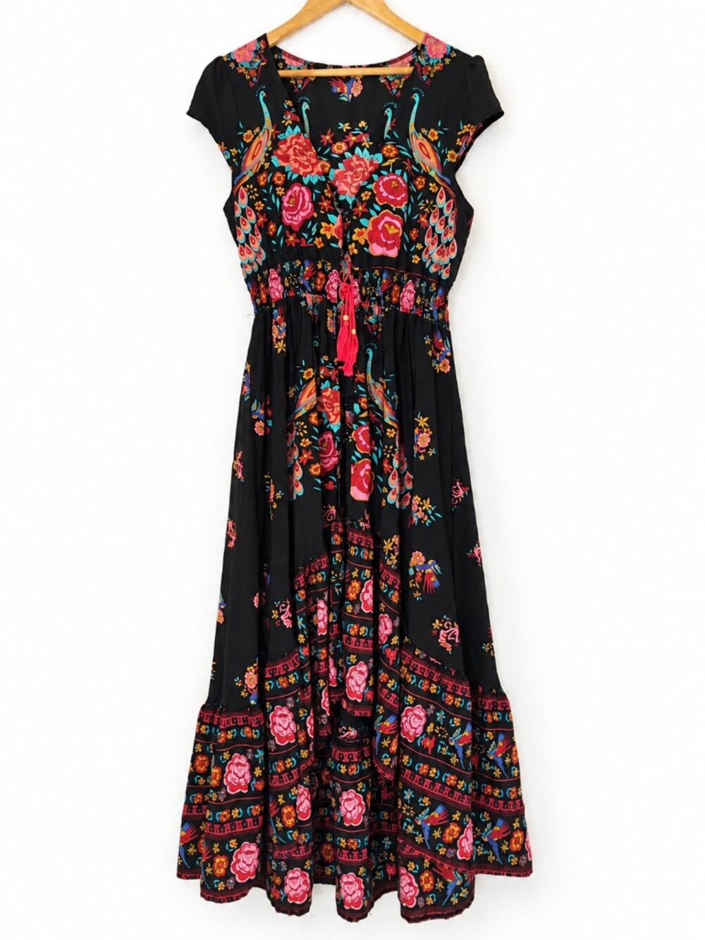 Paradiso Peacock Print Boho Spell Style Maxi Dress M/L